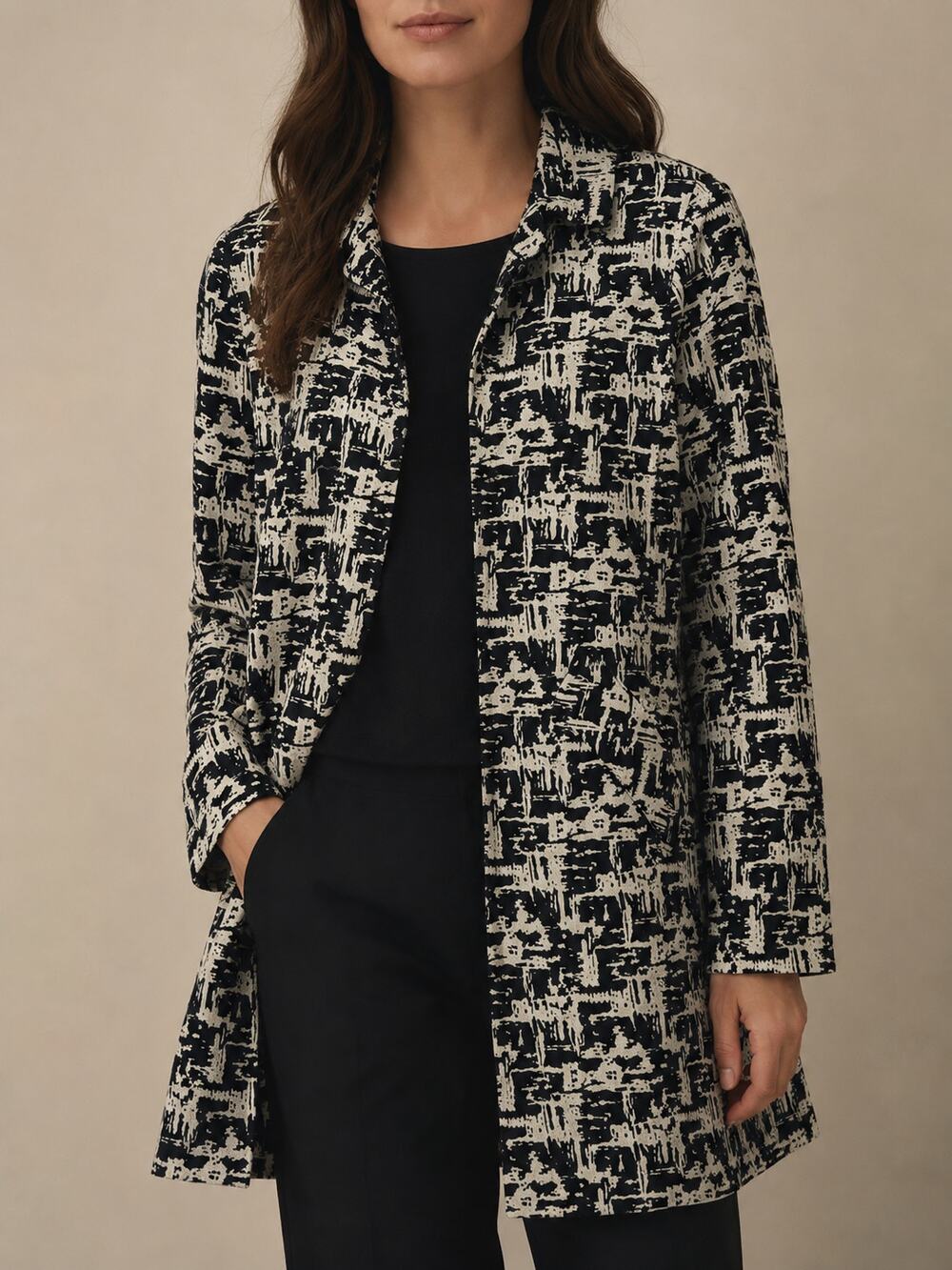 Weekend Max Mara Long Coat Womens 6 40 Black White Abstract Print B&W Newlife